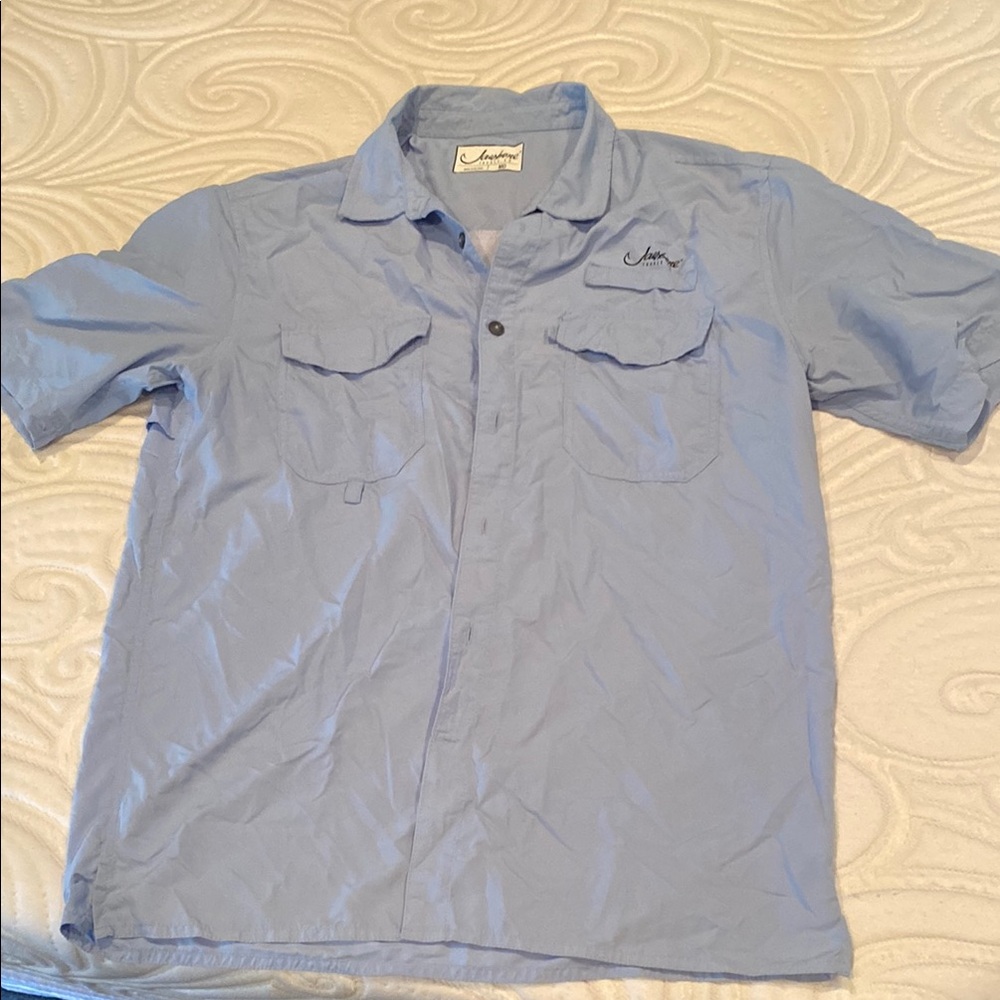 Men's Light Blue Short Sleeve Casual Button Down Shirt